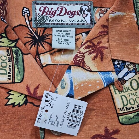 Big Dogs Shirt Men L Orange Hawaiian SS It's Five O'Clock Somewhere! Print Beach - Picture 3 of 12